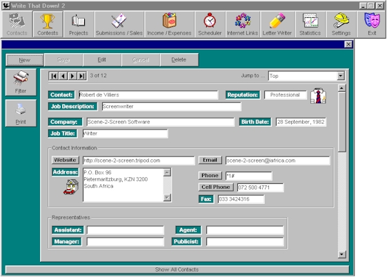 Write That Down! Contacts Database Screenshot